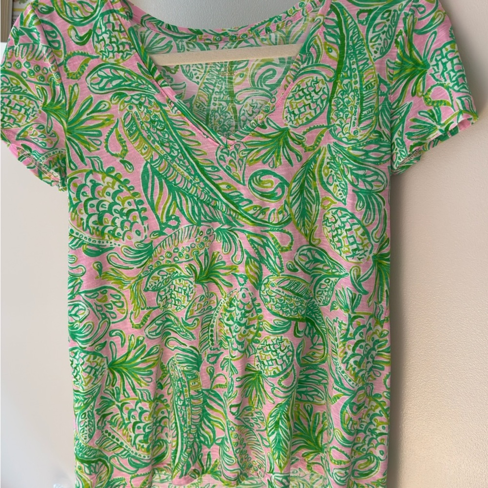 Lilly Pulitzer Pink and Green Short Sleeve Top